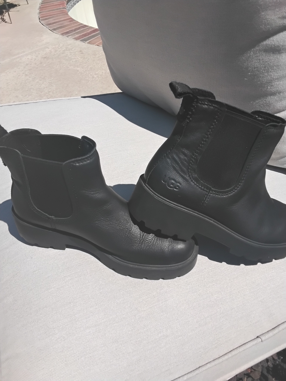 UGG Black Leather Chelsea Lug Ankle Boots